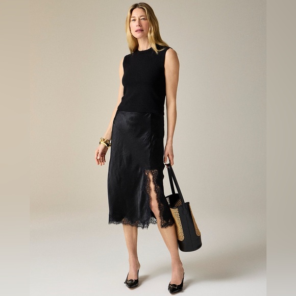 J.Crew Gwyneth lace-trim slip skirt in textured satin CD354 - Picture 2 of 8